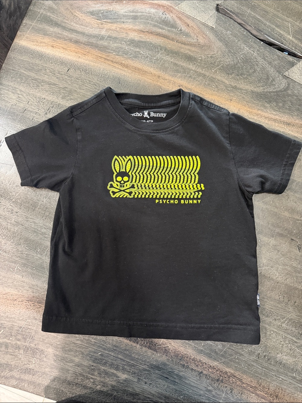 Psycho Bunny Black Tee with Neon Yellow Graphic